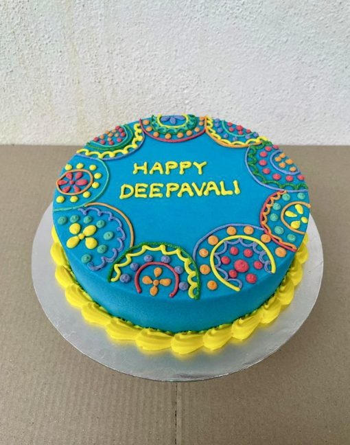 Deepavali Festive Cake - Blue Rangoli Design