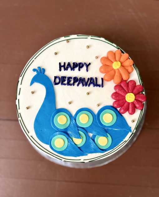 Deepavali Festive Cake - Peacock Floral Design - Image 2