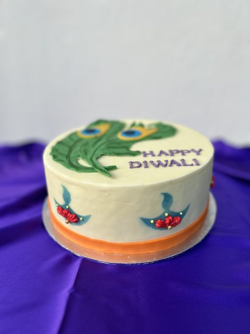 Deepavali Celebration Cake - Feathers & Lamp - Image 2