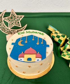 Hari Raya Celebration Cake (with Butter Icing / Fondant Icing) - Mosque in Moonlight